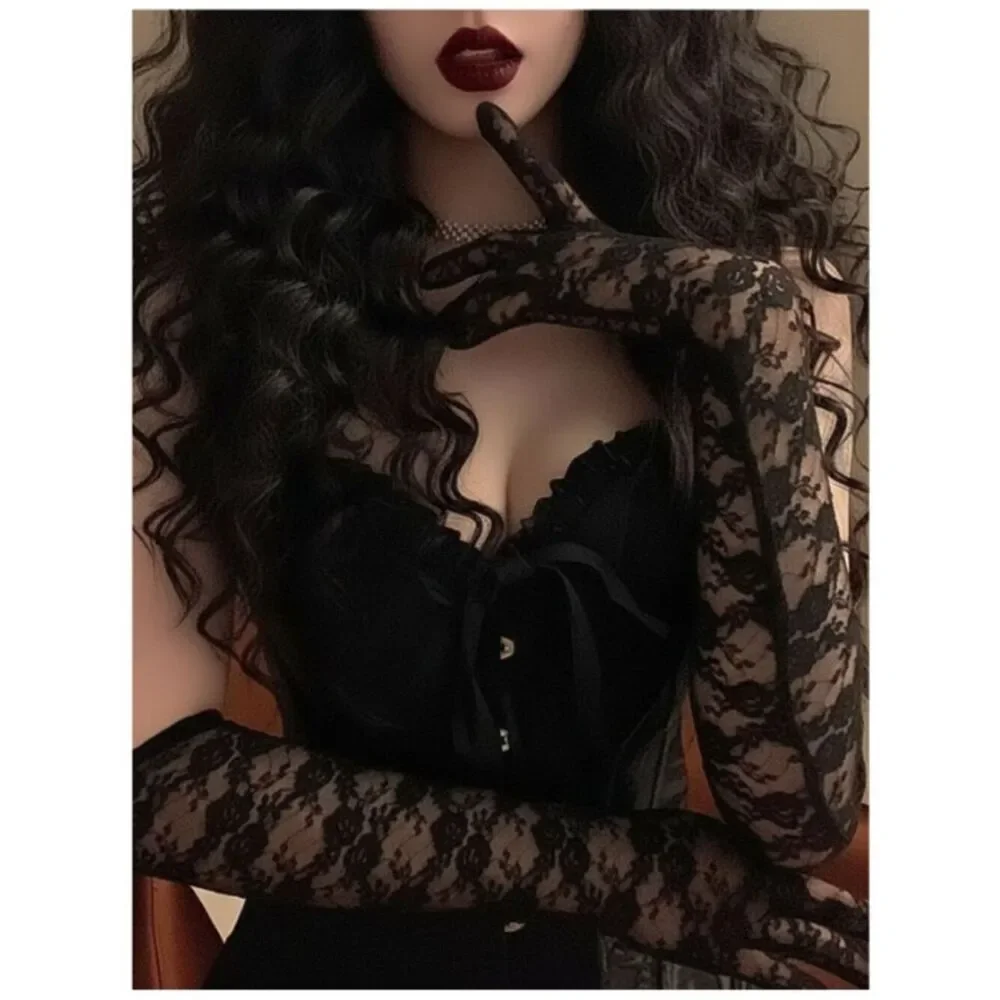 Gloves Glamorous Steampunk Cosplay Black Stretch Lace for All Occasions One Size